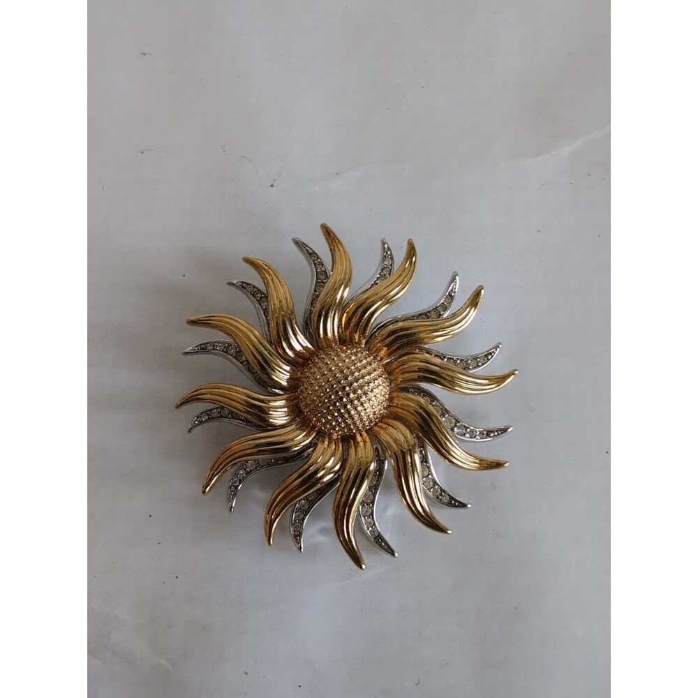 Vtg Kenneth J Lane Rhinestone SUNBURST Pin Brooch Pendant Articulated KJL